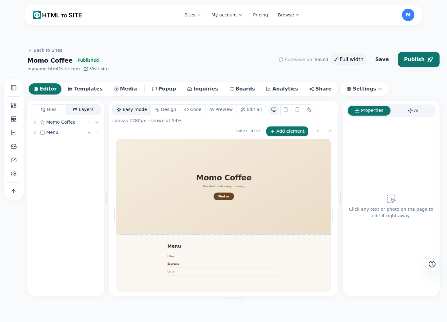 The editor — several HTML files listed side by side in the file tree on the left